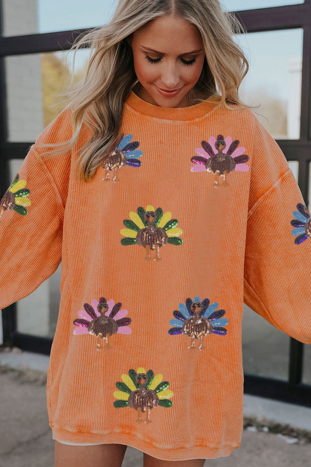 Racing Red Turkey Graphic Corded Baggy Sweatshirt
