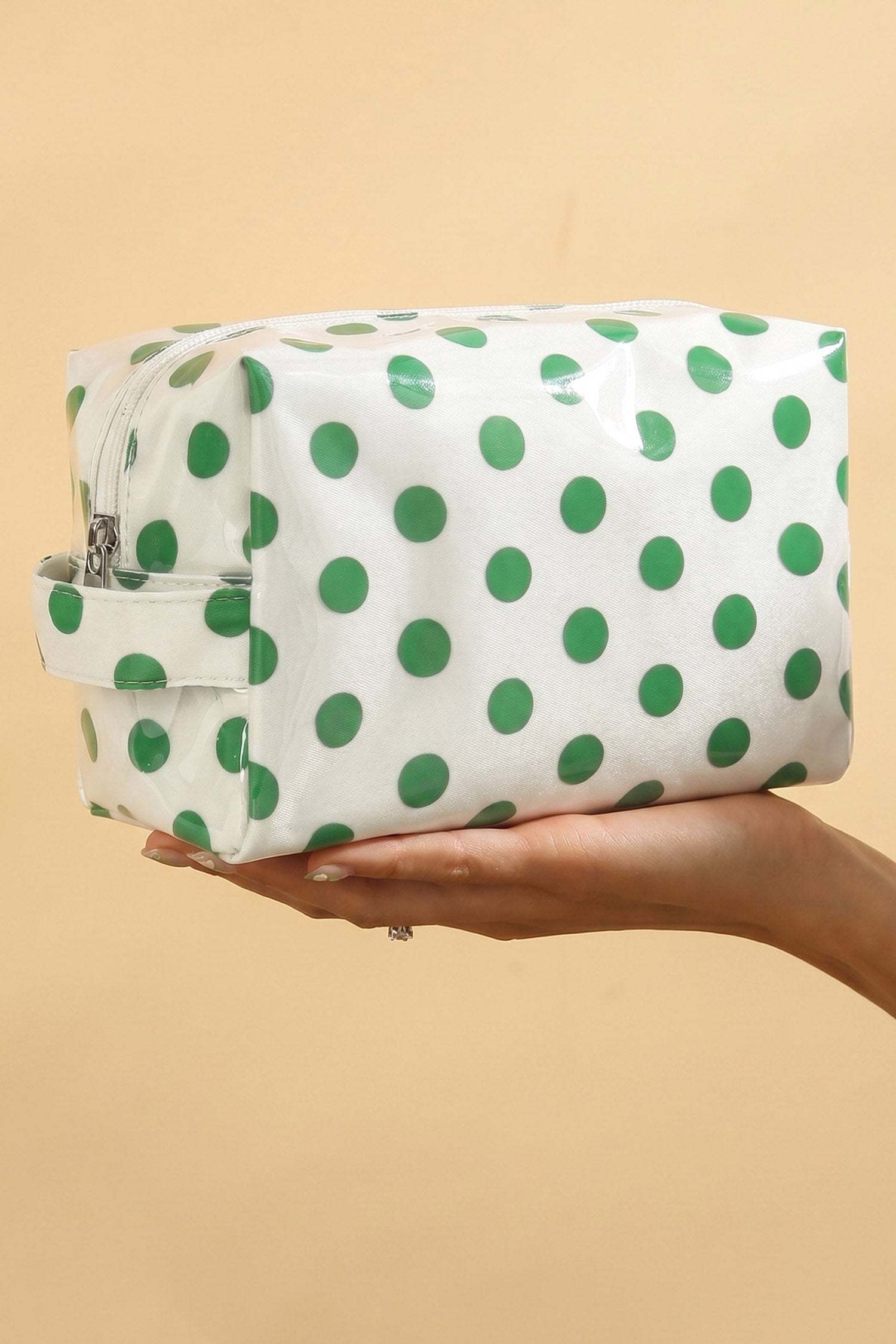 Coffee Durable PVC Polka Dot Makeup Bag
