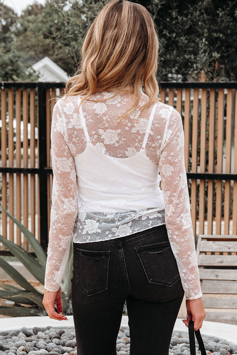 Black Sheer Floral Lace Mesh Mock Neck Long Sleeve Top