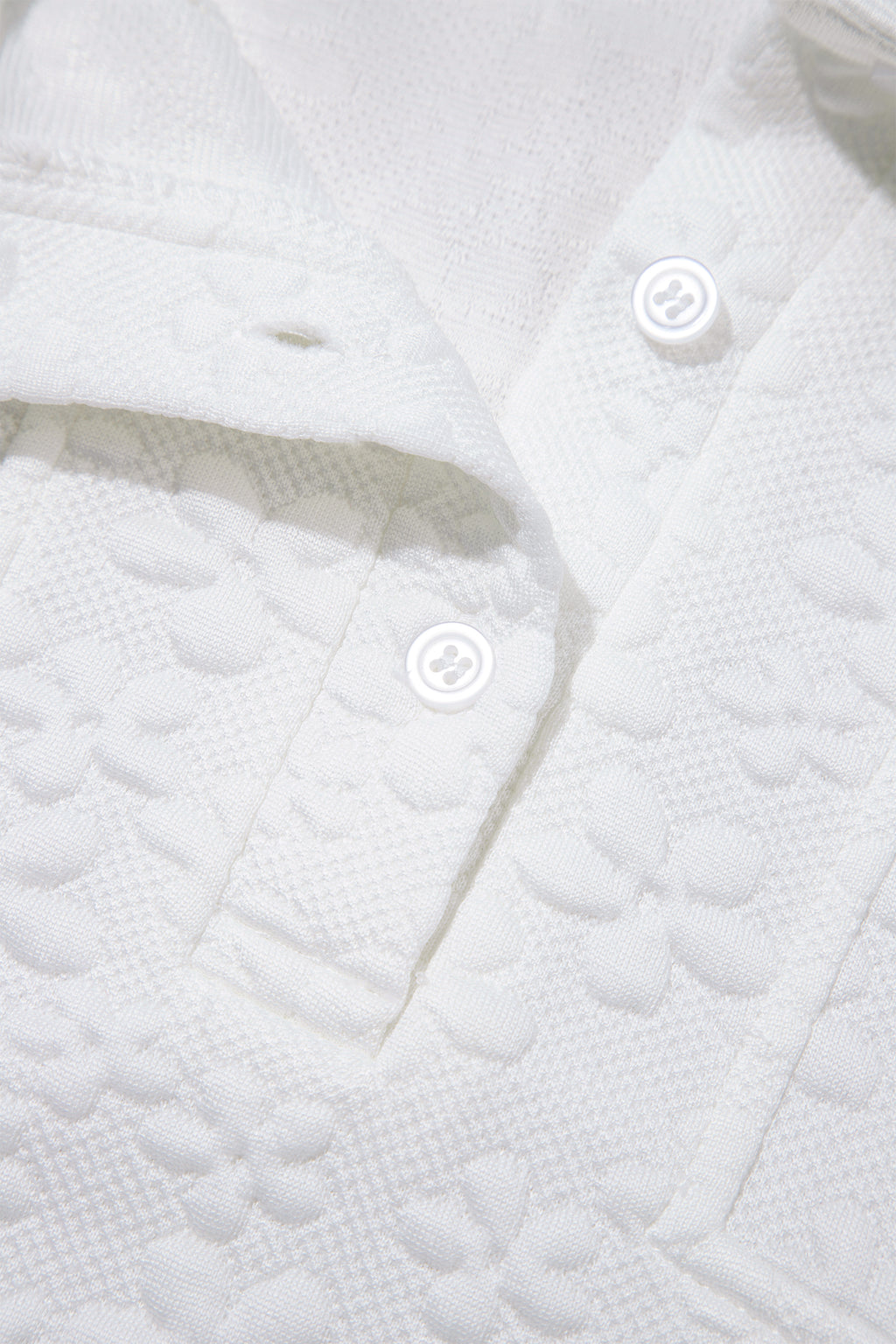 White Solid Color Textured Relaxed Button Collar Pullover Sweatshirt