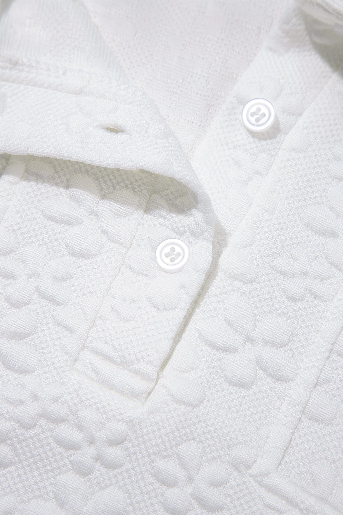 White Solid Color Textured Relaxed Button Collar Pullover Sweatshirt