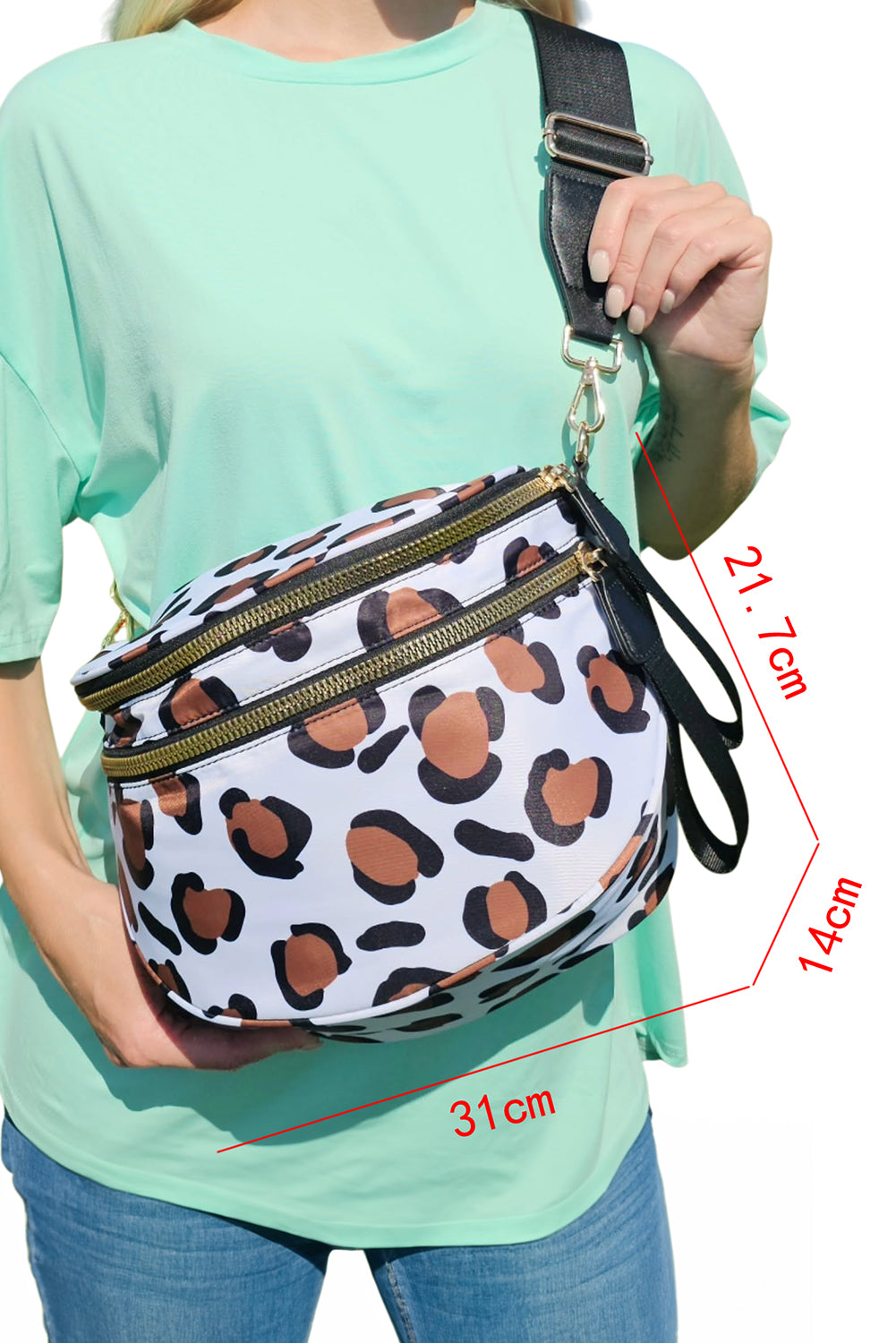 Black white Animal Spots Print Wide Strap Large Crossbody Bag