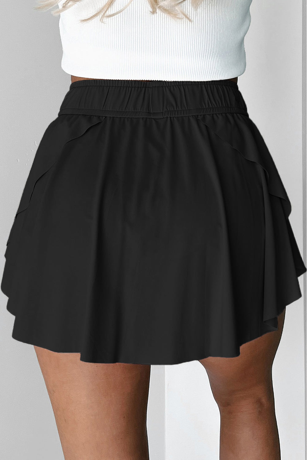 Beige Drawstring Elastic Waistband Lined Tennis Skorts