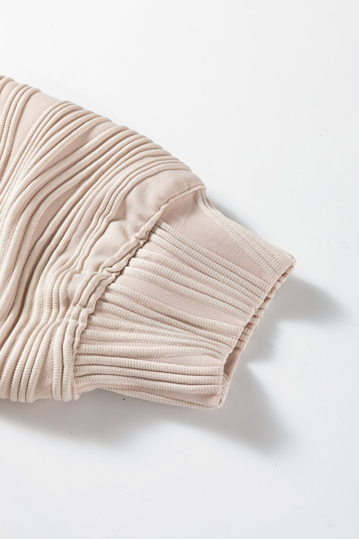Parchment Solid Color Textured Zip V Neck Pullover Sweatshirt