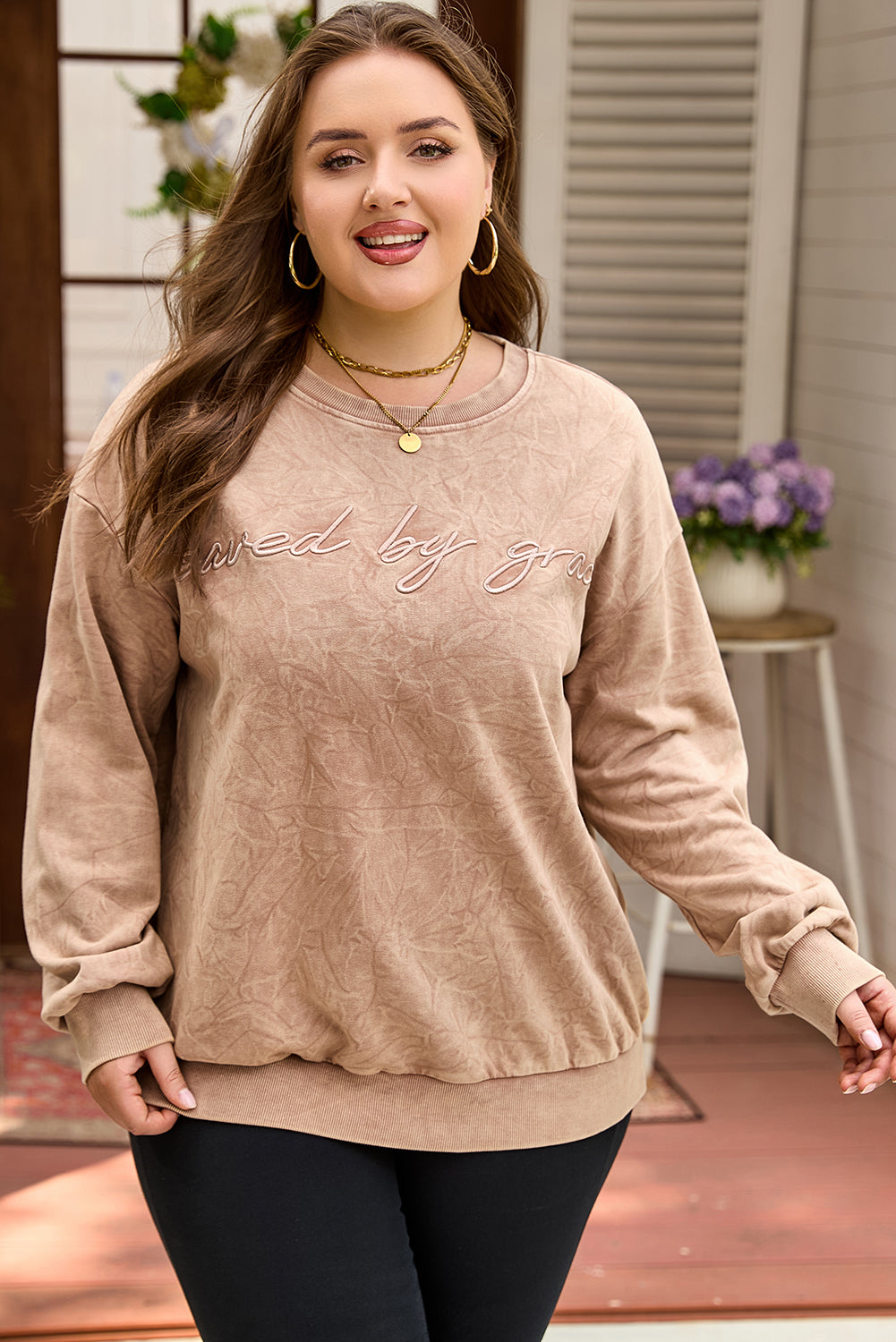 DUNE saved by grace Embroidered Mineral Wash Plus Size Sweatshirt