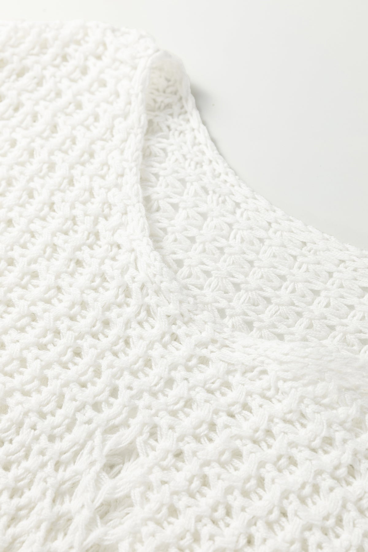 White Hollowed Detail Wide Sleeve Loose Pullover Sweater