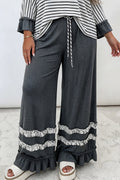 Dark Grey Tiered Ruffled Casual Plus Size Wide Leg Pants