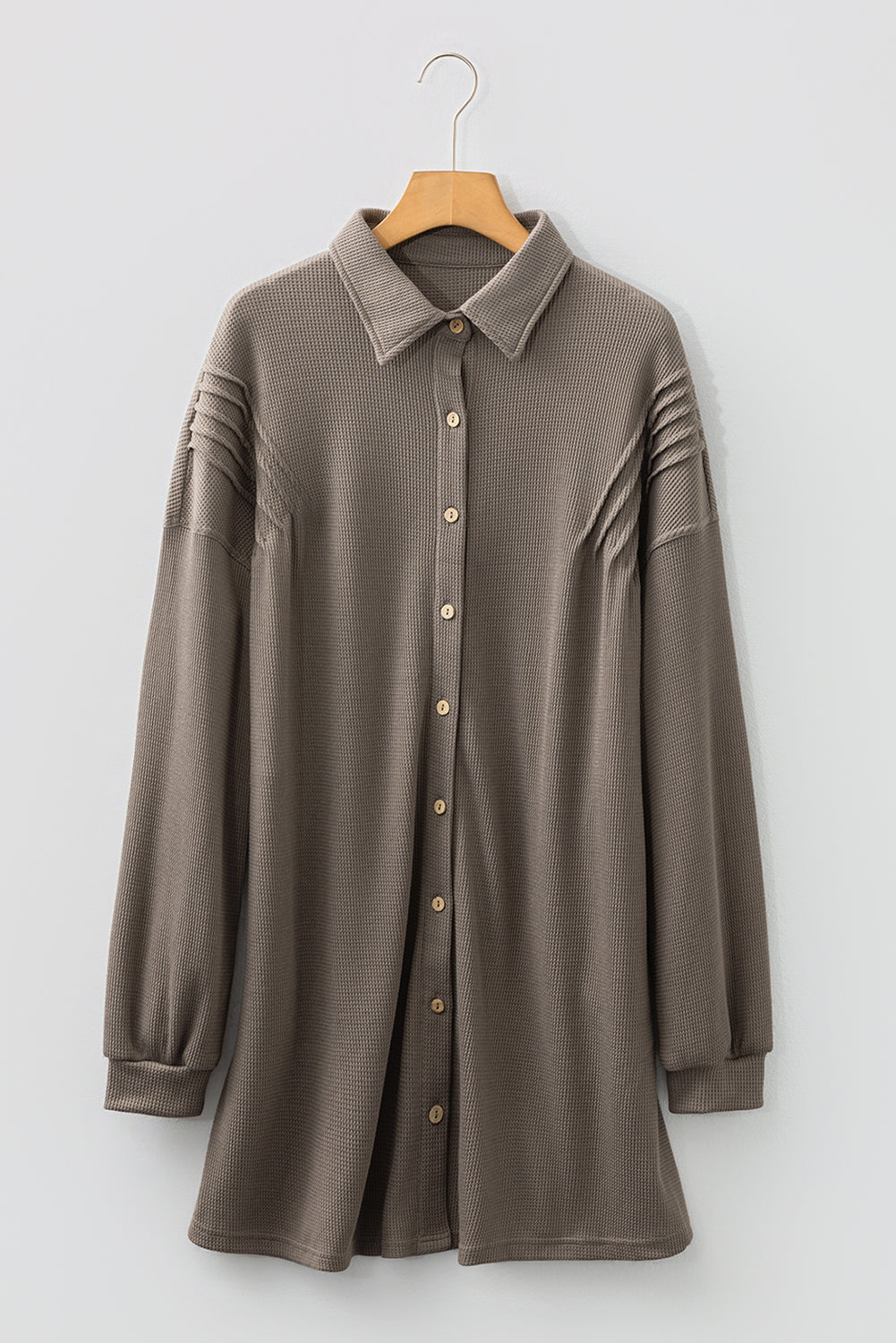 Simply Taupe Waffle Knit Shirt Tunic Dress