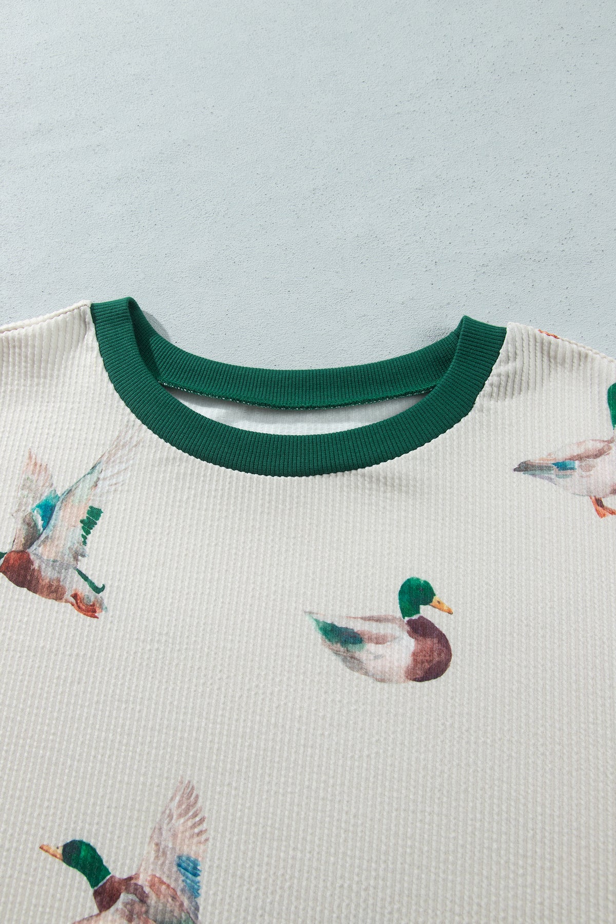 Beige Mallard Duck Print Plus Size Twisted Ribbed Top