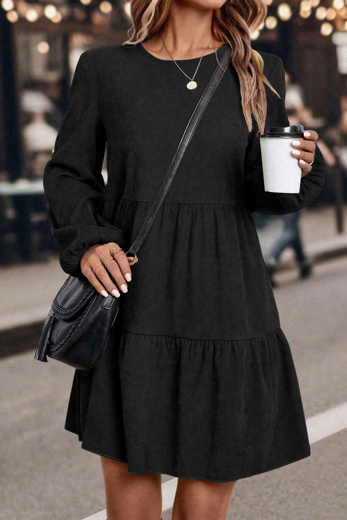Mist Green Lantern Sleeve Tiered Mini Dress