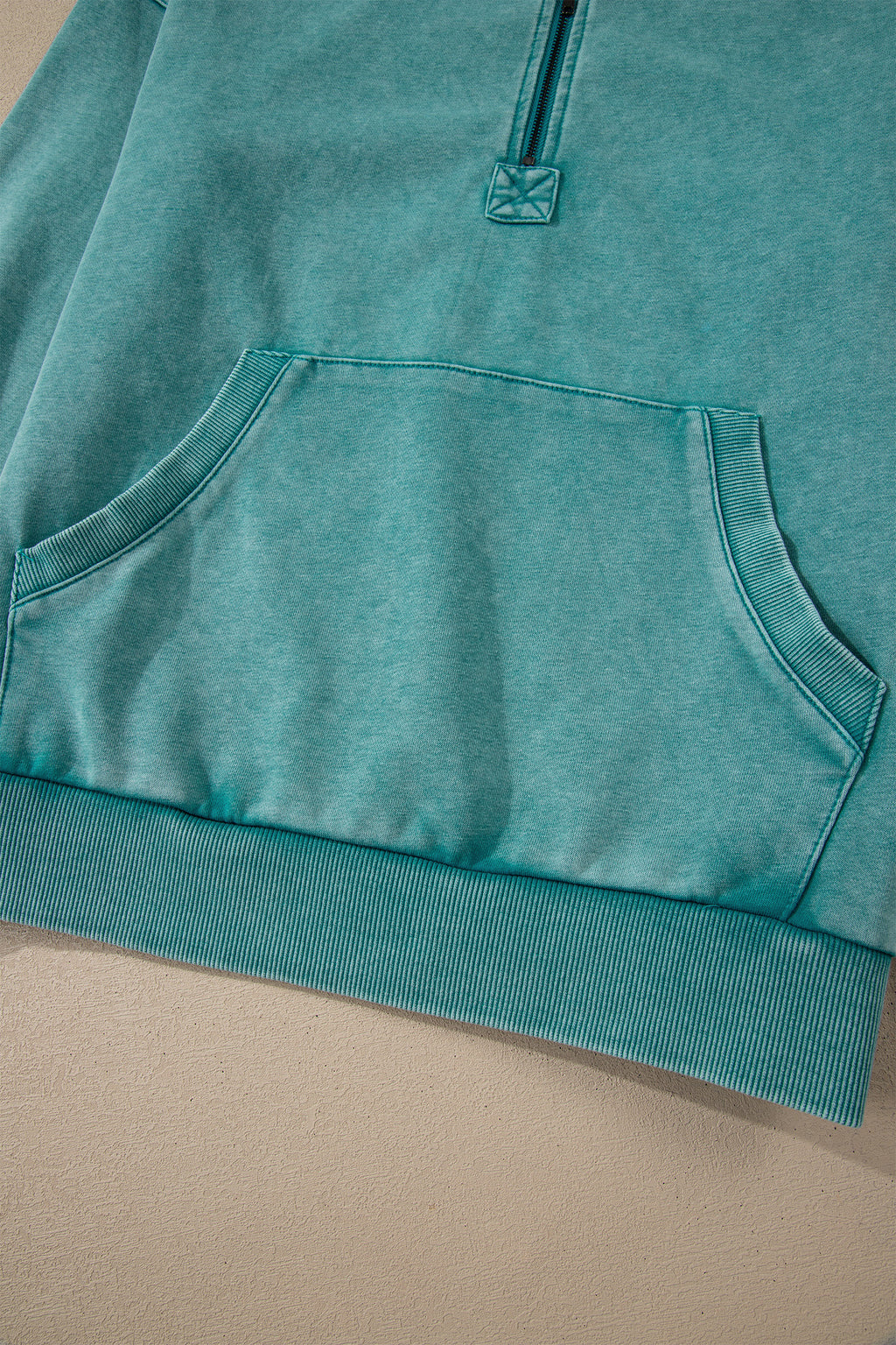 Wild Ginger Half Zip Kangaroo Pocket Mineral Wash Baggy Hoodie