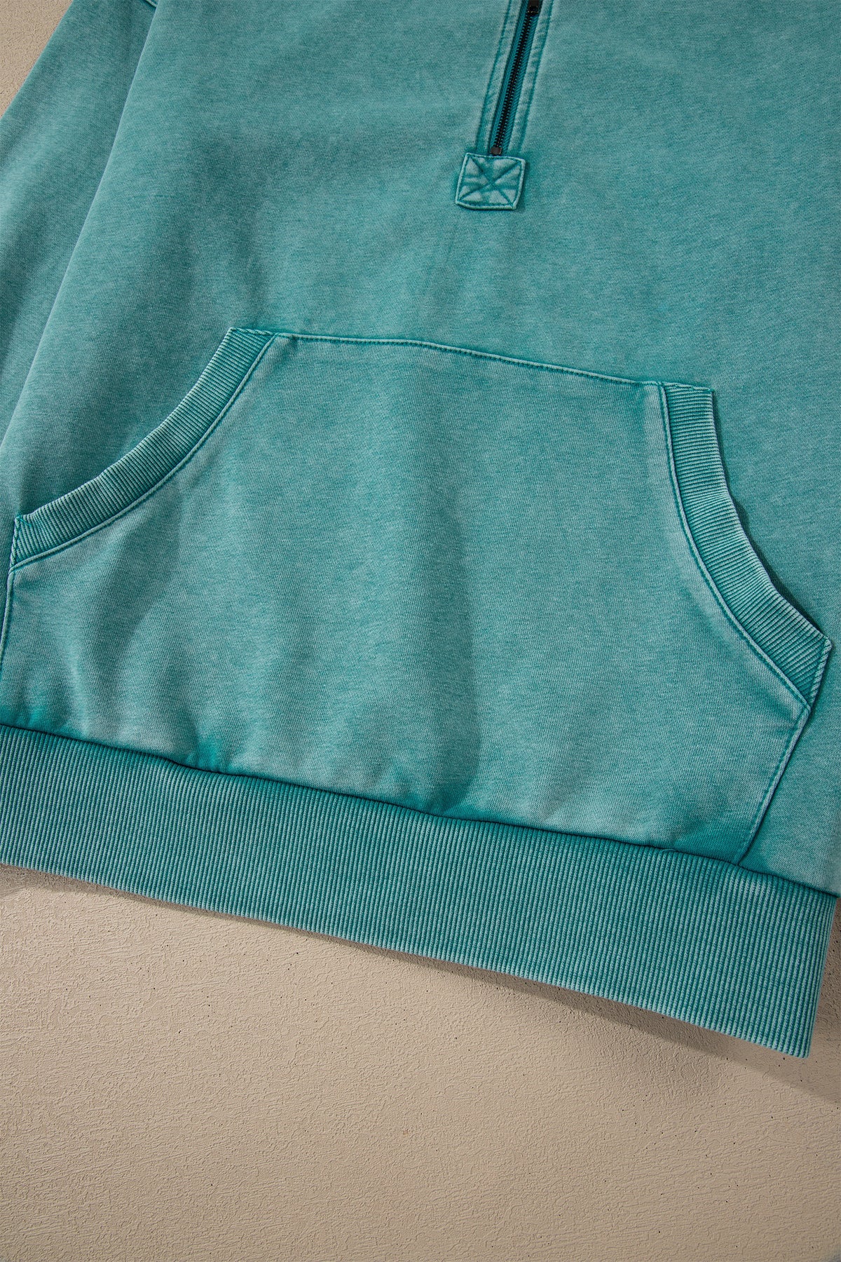 Wild Ginger Half Zip Kangaroo Pocket Mineral Wash Baggy Hoodie