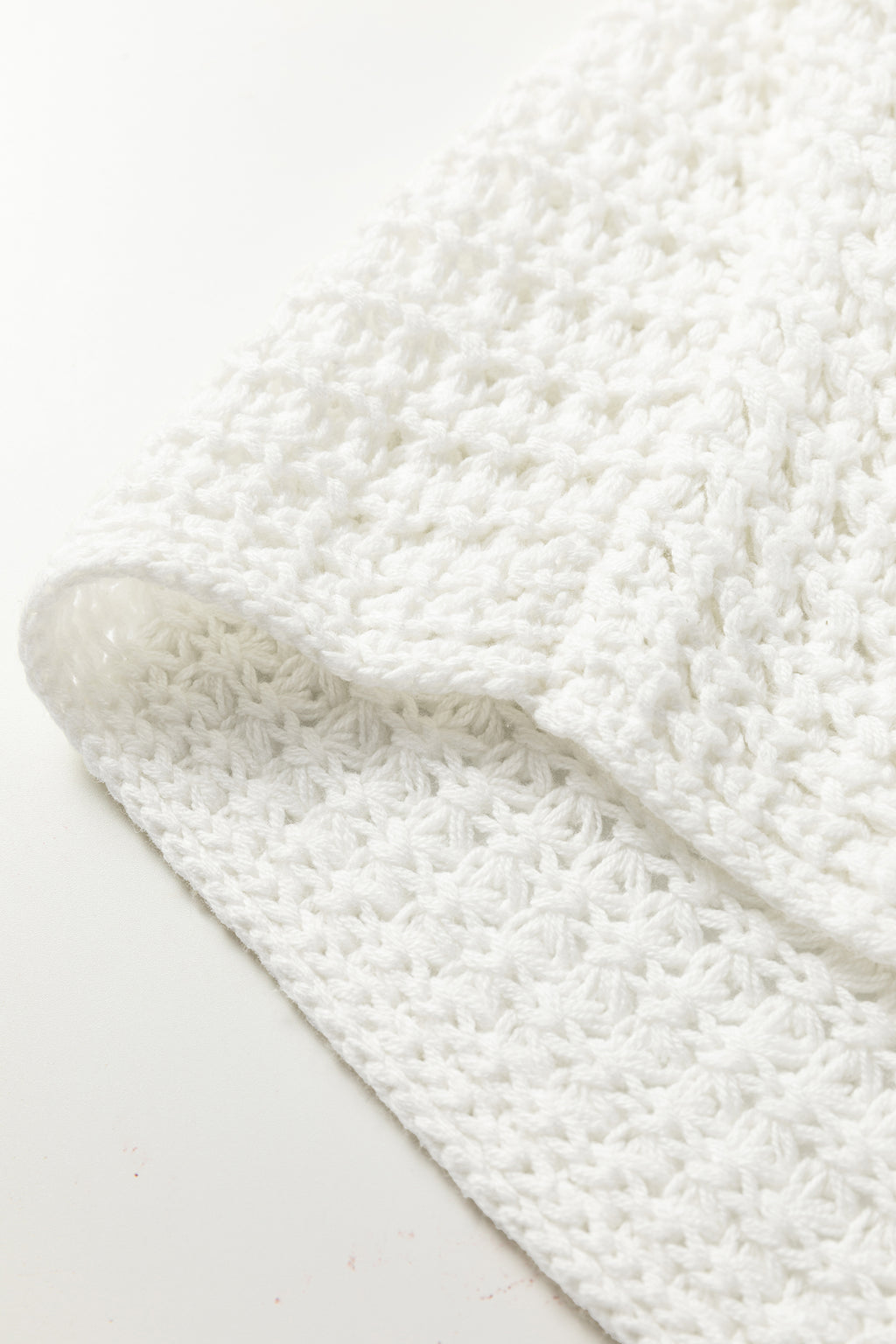 White Hollowed Detail Wide Sleeve Loose Pullover Sweater