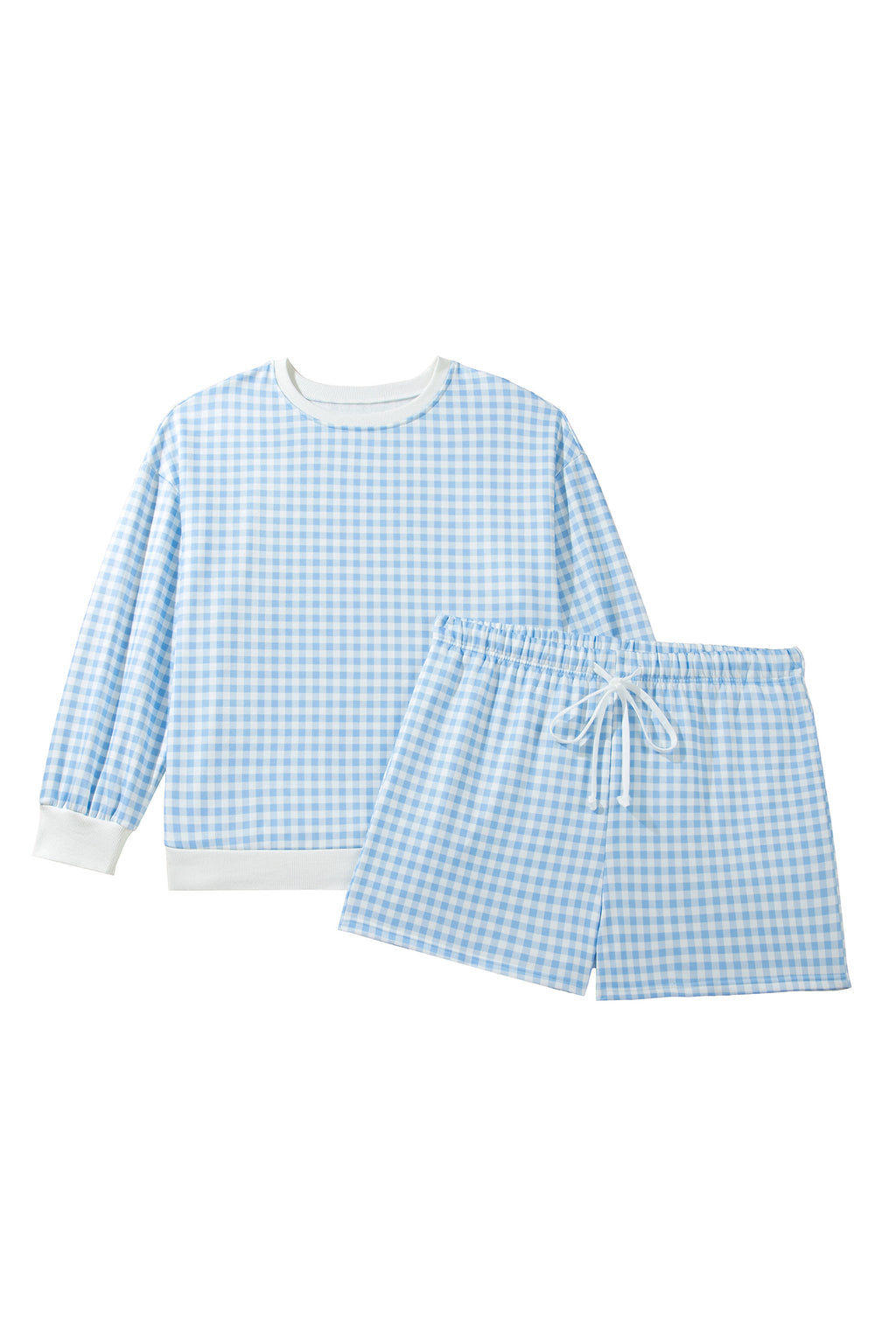 Yellow Gingham Loose Pullover Top Drawstring Shorts Plus Size Set