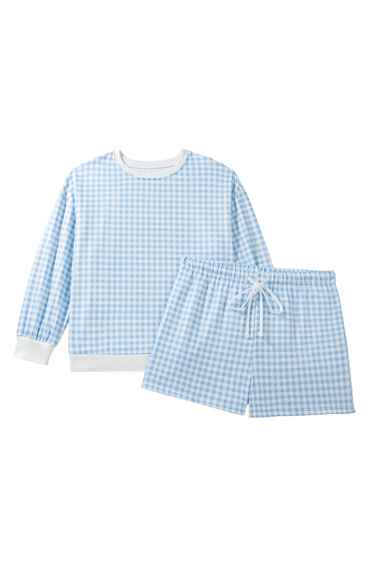 Yellow Gingham Loose Pullover Top Drawstring Shorts Plus Size Set