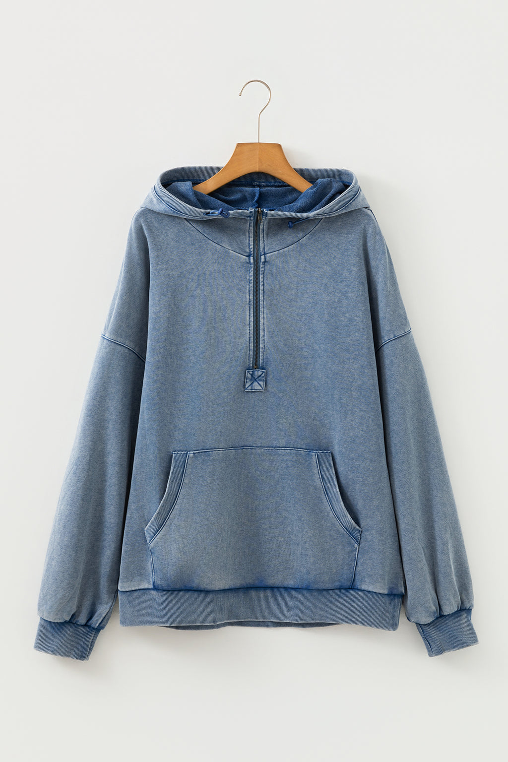 Wild Ginger Half Zip Kangaroo Pocket Mineral Wash Baggy Hoodie