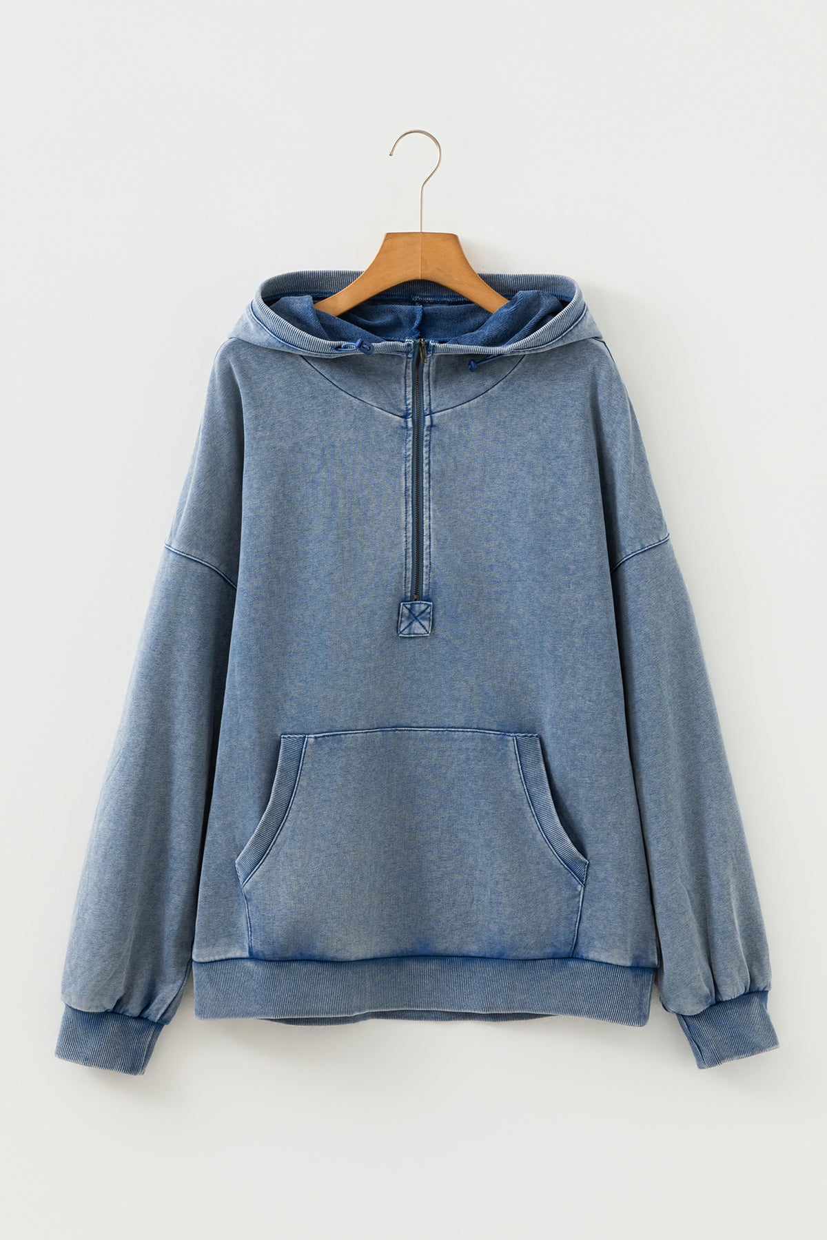 Wild Ginger Half Zip Kangaroo Pocket Mineral Wash Baggy Hoodie