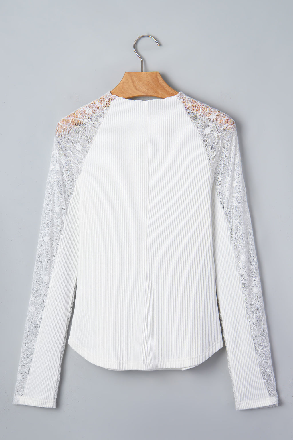 Beige Sheer Lace Long Sleeve Ribbed Slim Top